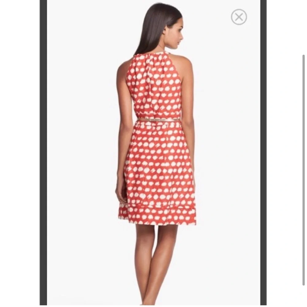 Eliza J Gold Belted Red Polka Dot Halter Pin Up Dress Size 8 - Picture 2 of 11